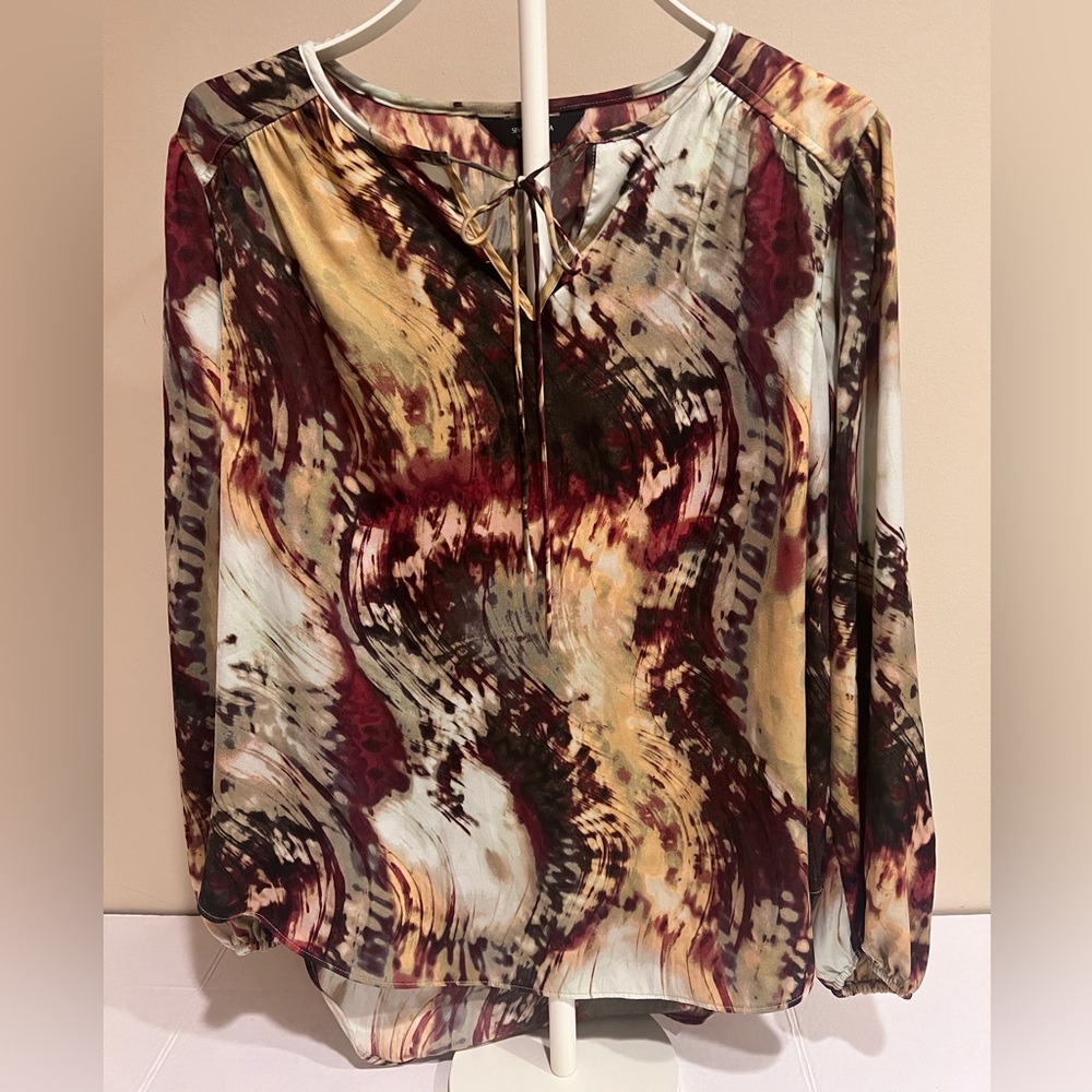 Simply Vera Wang Womens Vibe Multicolor Blouse Wearable Art Eclectic Boho Chic S